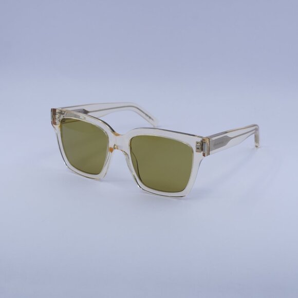 Saint Laurent SL507 005 Sunglasses Transparent Yellow Square Frame, Green Lenses
